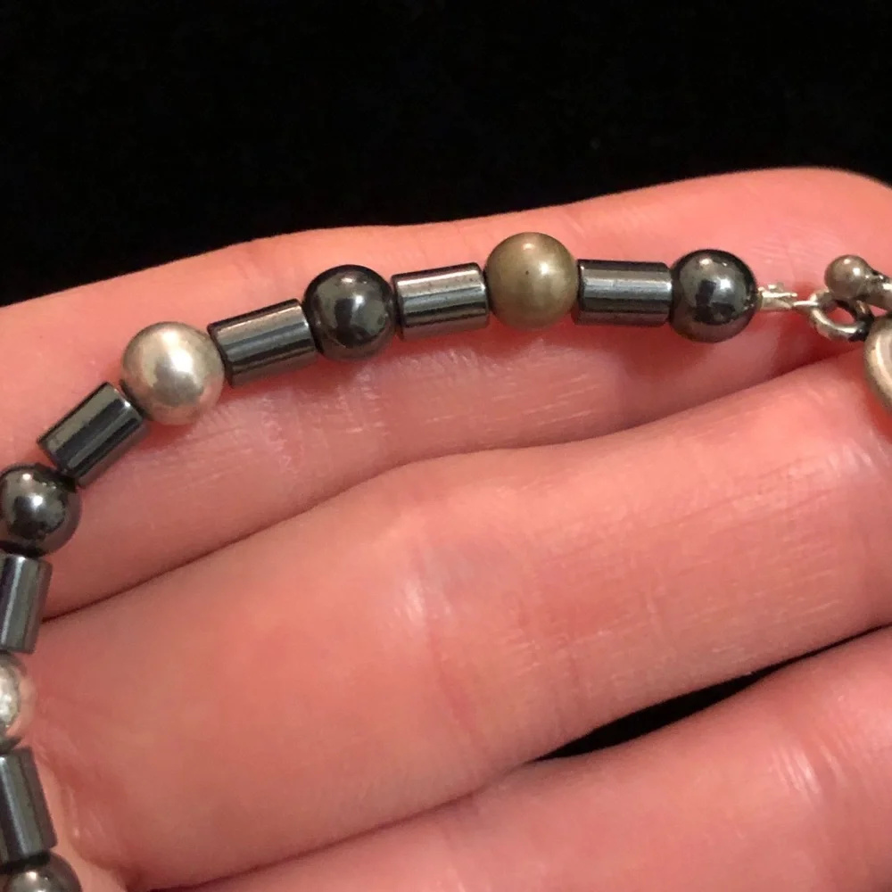 Vintage Hematite and Silver Tone Beaded Bracelet